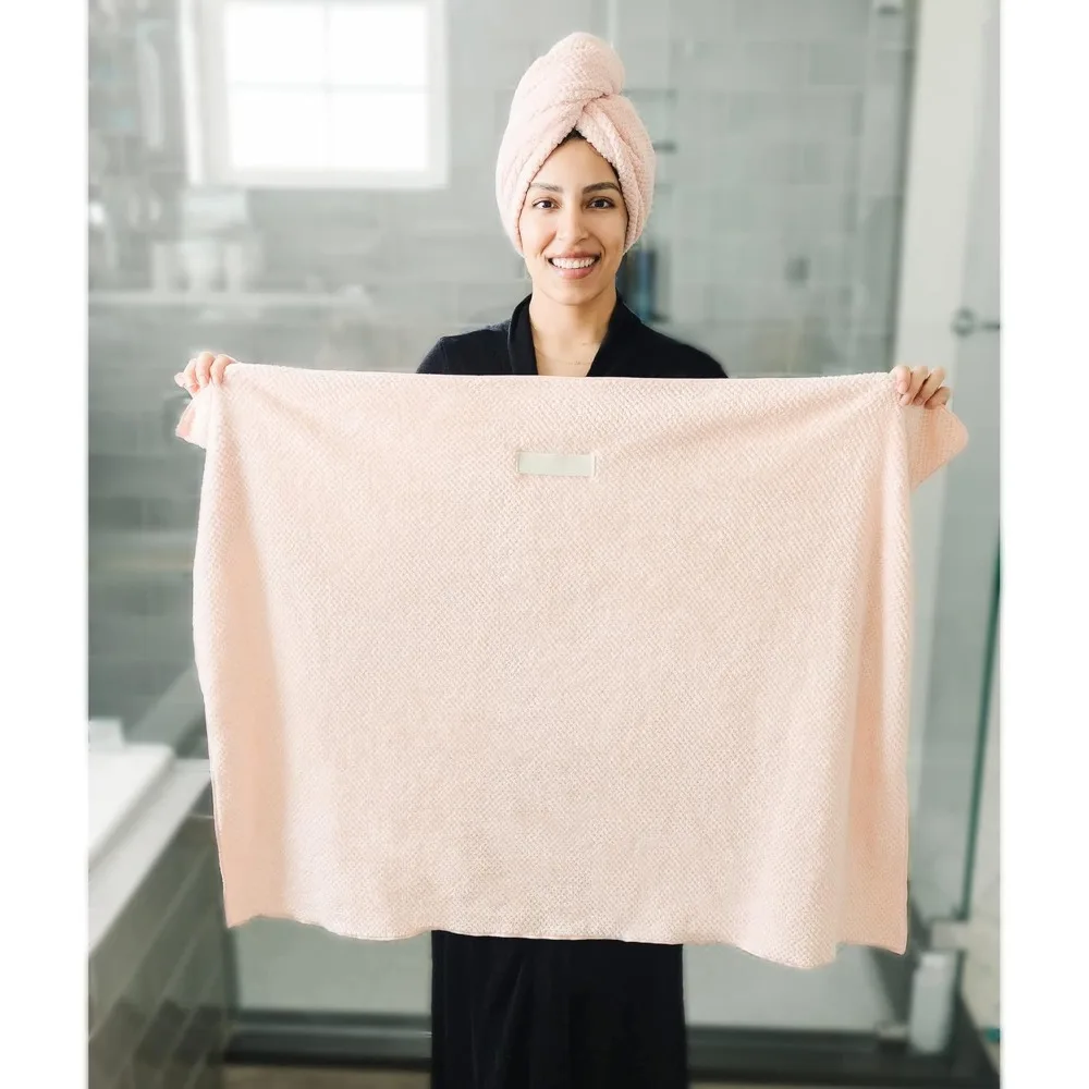 2Pc Microfiber Hair Towel Wrap Extra Large Quick Dry Turban with Elastic Band Ultra Absorbent Soft Bath Towel for Women Men