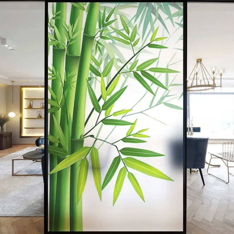 Home Bamboo Pattern Glass Privacy Film Living Room Kitchen Door Static Frosted Stickers Bath Window Decorative Anti-peep