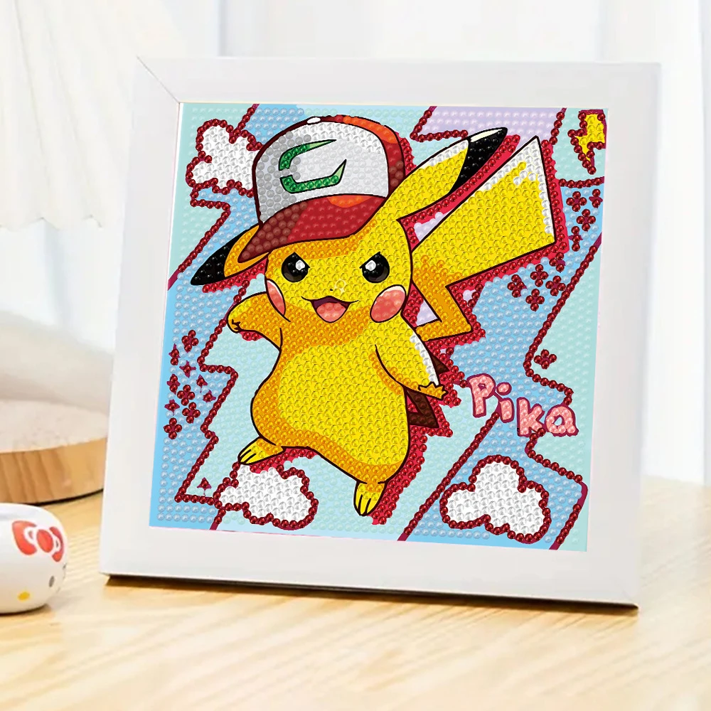 

Pokémon Digimon Pikachu DIY Cartoon Diamond Painting With Frame Kids Birthday Gift Ornament Anime Decorative Figurine