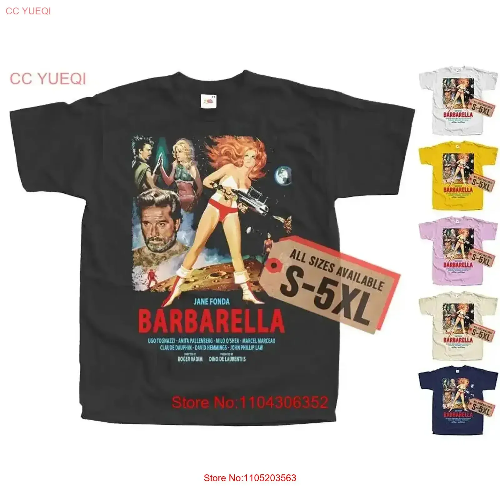 Barbarella V1 Queen of the Galaxy 1968 T SHIRT TEE black white natural S 5XL vintage Washed streetwear homme Unisex fashion