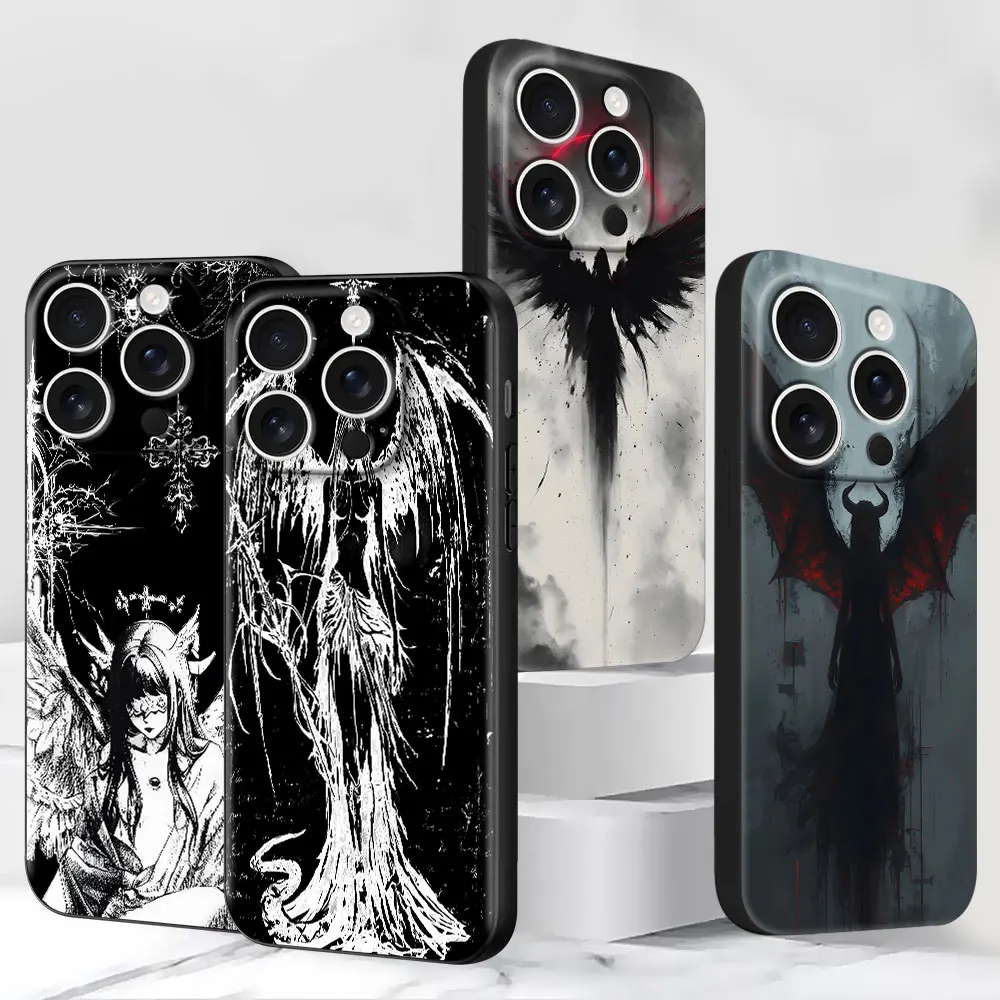 

Super Cool Luxury Black Angel Death demon Case for iPhone 15 17 Air 14 11 13 12 16 Pro Max XR 7 8 6s Plus Black TPU Phone Cover