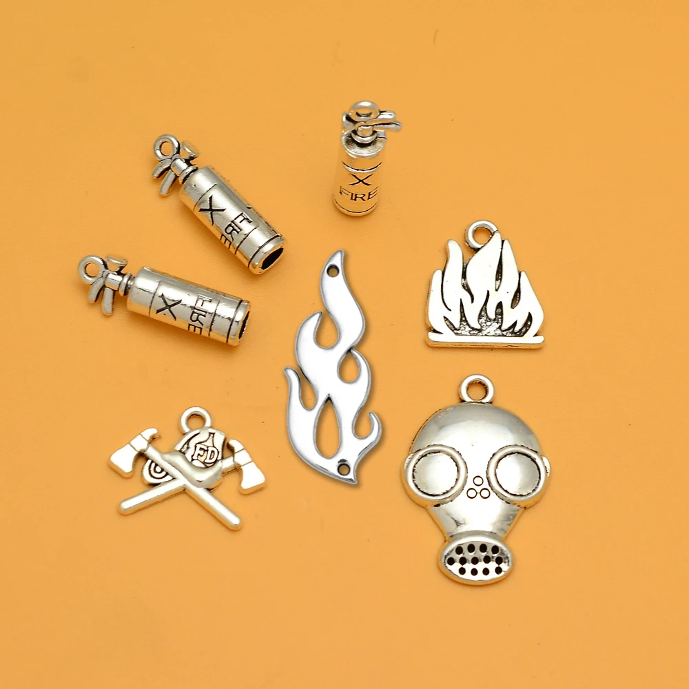 15pcs/lots Vintage Extinguisher Fire Fighter Charms Fireman Gas Mask Pendants For Diy  Jewelry Making Supplies Accessories