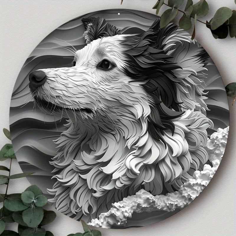

Aluminum Metal Sign 2D Flat Circular Wreath Logo, Tavern Club Home Scene Decoration, Gift for Dog Lovers, Decorative Wall Poster