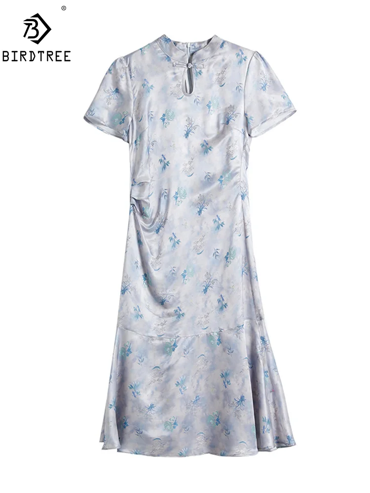 BirdTree-robes 50% naturelles, cheongsam à manches courtes pour femmes, pour fête de vacances, nouvelle collection été 2024, D45711QM