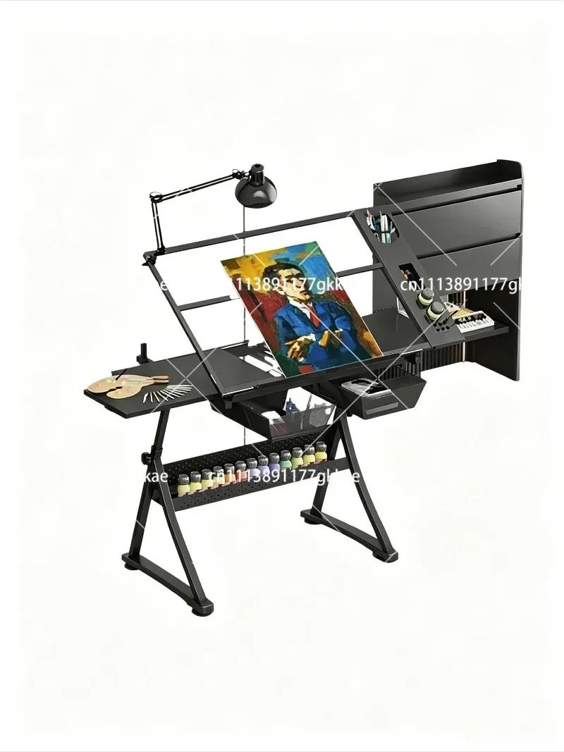 Adjustable Glass-Top Drawing Desk Creative Studio Work Table for Art Sketching Drafting Computer Graphic Design Manual Work