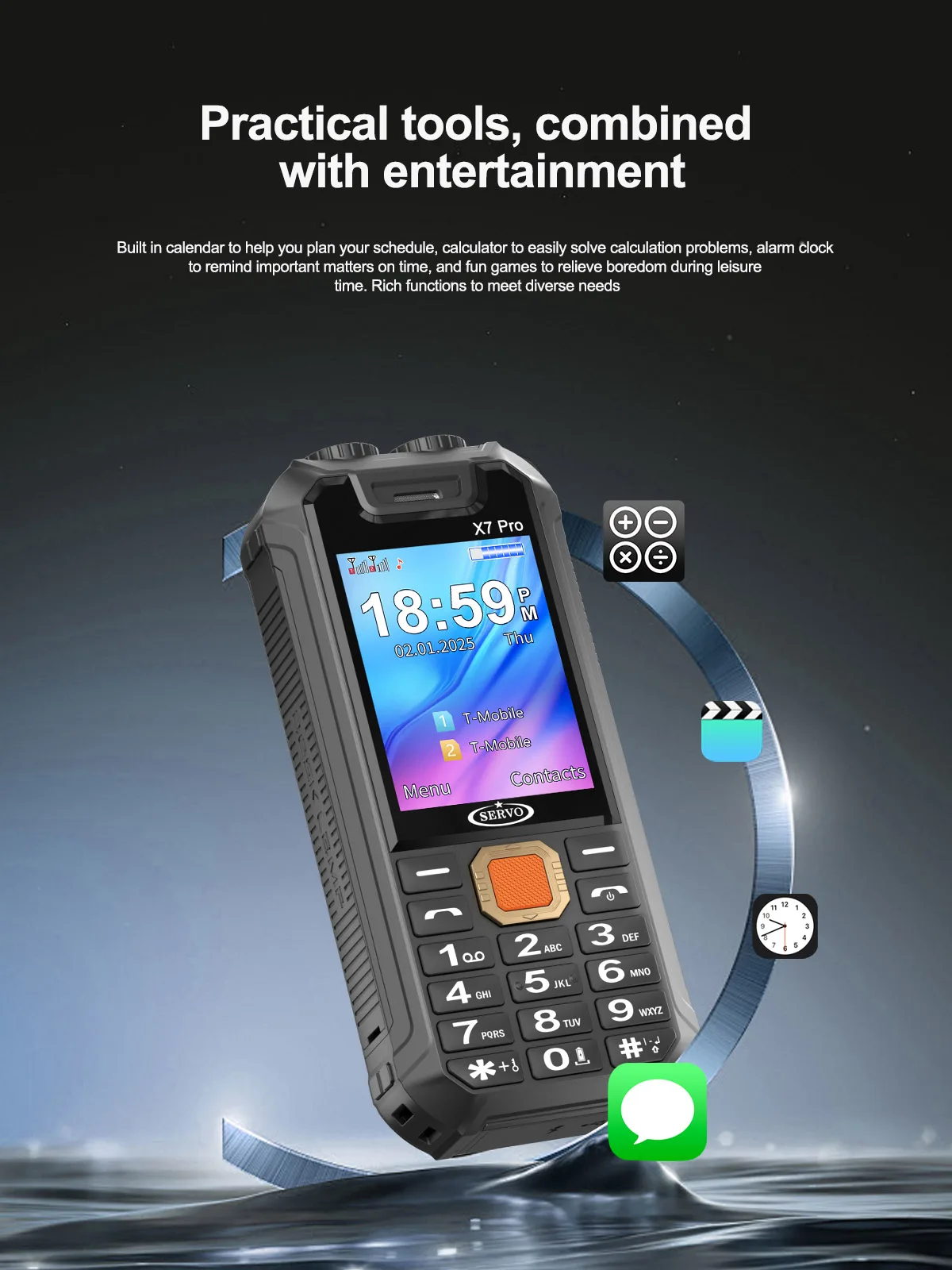 SERVO X7 PRO Multi-Function Mobile Phone Desk Lamp Mini Fan Power Bank Bluetooth Dual SIM 2G Call Recording Magic Voice FM Radio