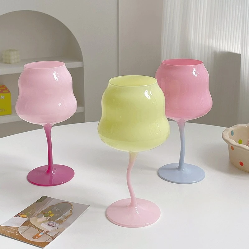 Macaron Color Contrast Twisted Goblet European Style Cream Wine Glass Cute Girly Glass Cup For Juice Wine Home Table Decor