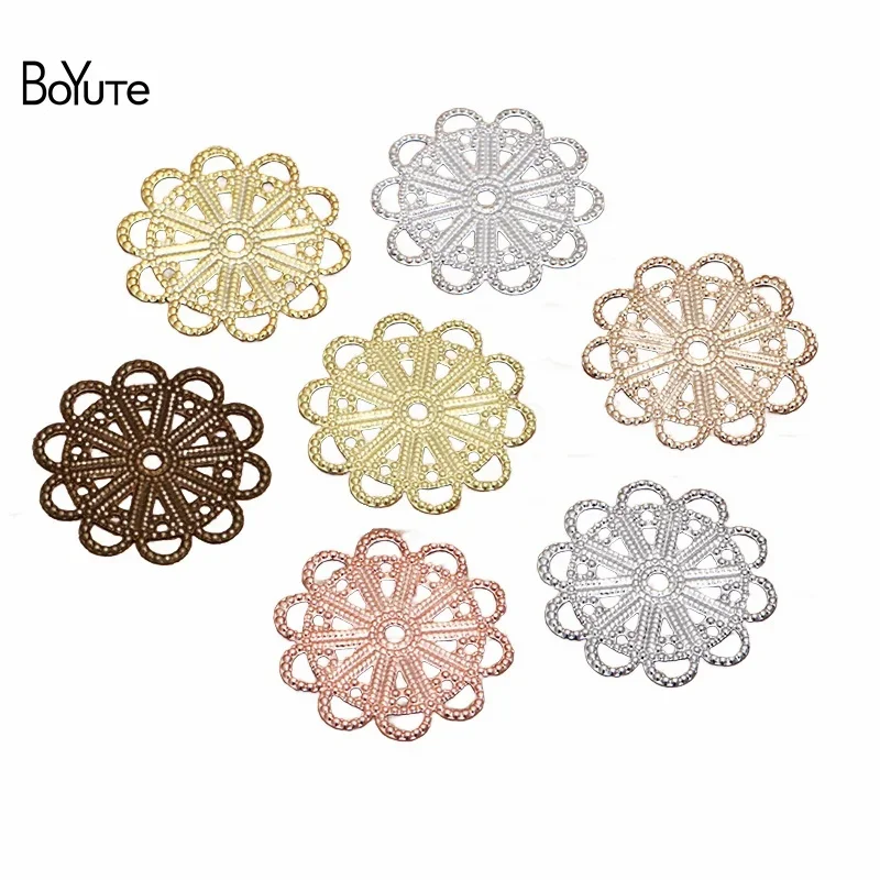 

BoYuTe (100 Pieces/Lot) 23MM Filigree Flower Plate Findings Metal Brass DIY Jewelry Accessories Handmade Materials