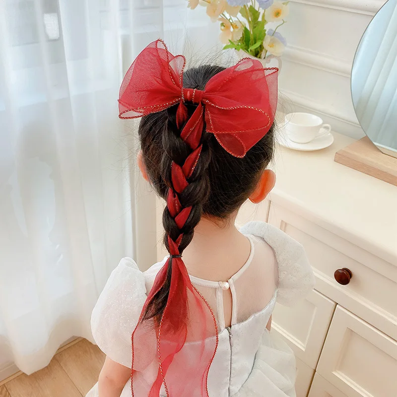 Haarbänder für Kinder, Regenbogen-Schleifen für Mädchen, geflochtene Haarspangen, Kopfschmuck, Prinzessinnen-Pferdeschwänze, Bänder, Haarnadeln – Detail 8