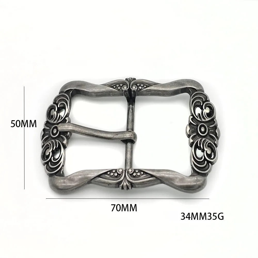 34mm Vintage popular hollow carved zinc alloy belt buckle Fashion accessory silver and cyan metal belt buckle