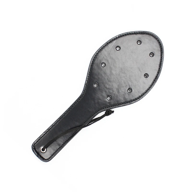 Remache de perforación de cuero negro de 30cm, paleta elíptica para montar cultivos, látigos Flogger, picos de 11,5 cm de ancho