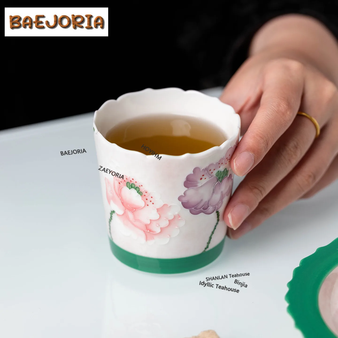 BAEJORIA 180ml Hand-painted Corn Poppy Teacup Vintage Tea Bowl Single Cups Tea-tasting Smelling Cup Chazhan Master Cups Craft