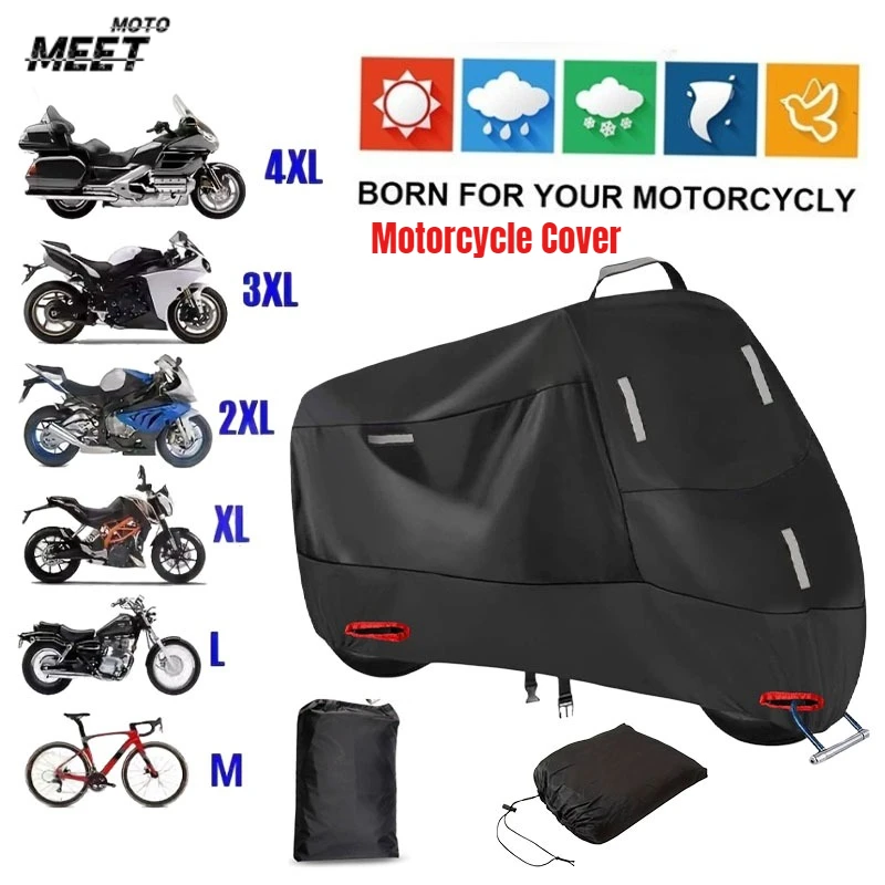

Подходит для Harley Honda Yamaha 210D, водонепроницаемый чехол для мотоцикла, уличный мотоциклетный брезентовый защитный чехол от УФ-дождя и снега
