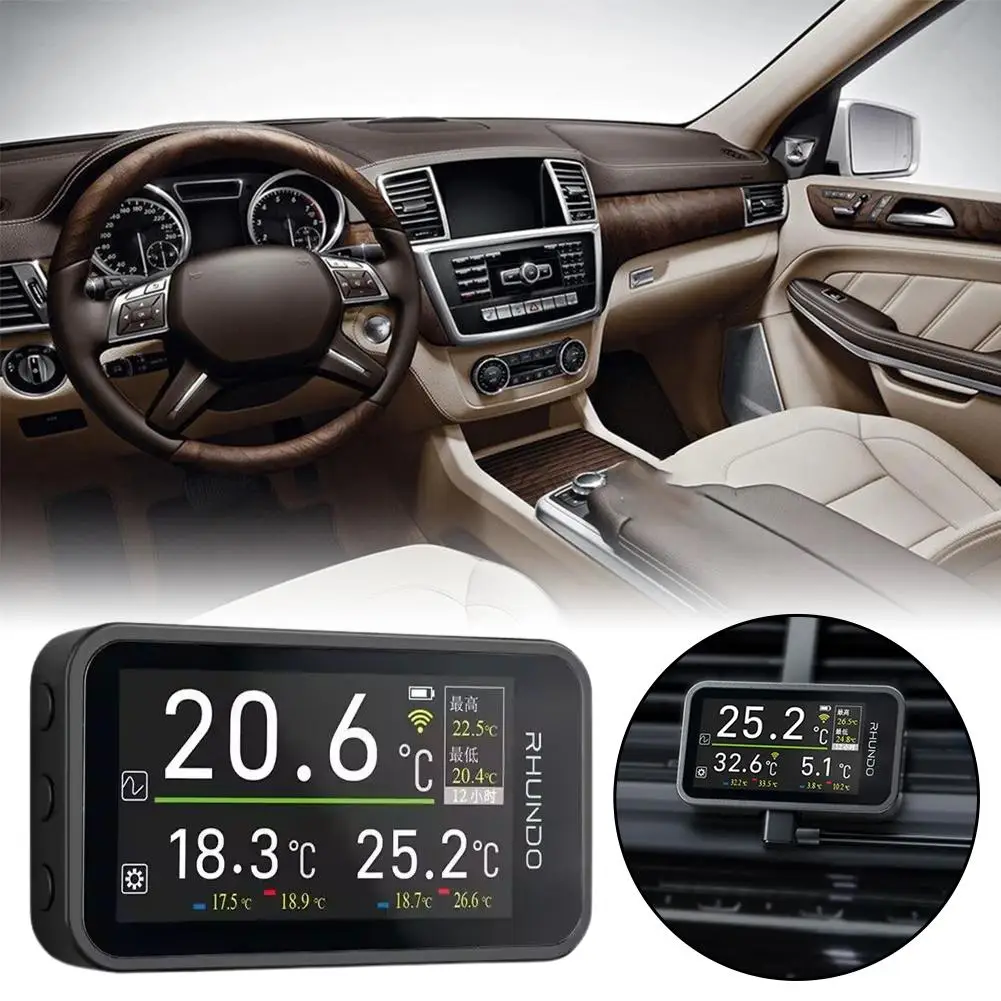 In-car Temperature Display Thermometer Outdoor Indoor Temperature Alarm Clock IPS TFT Color Display Screen 3 Readings