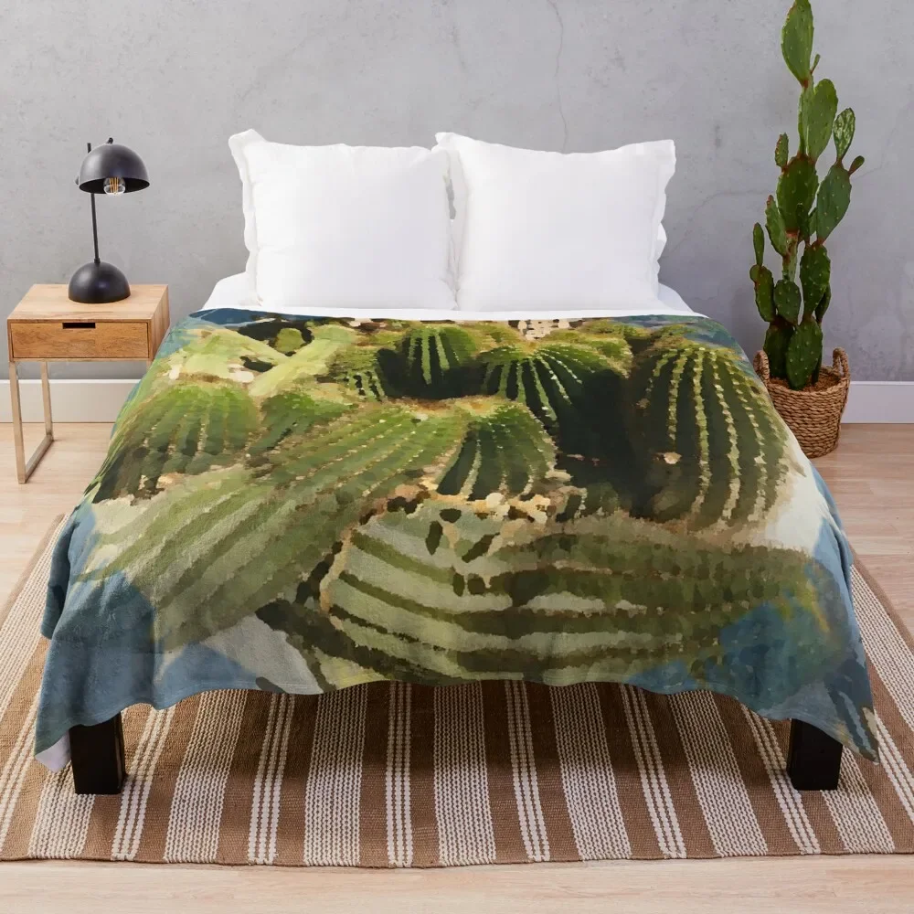 

Spiky Green Cacti landscape by Iritof Throw Blanket Quilt valentine gift ideas Blankets