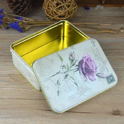 Large Rectangular Flower Bird Cookies Tin Box With Lid Metal Candy Chocolate Home Organizer Coffee Sugar Tea Container