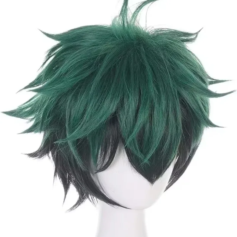 My Hero Academia Perücke, grün, schwarz, Ombré-Perücke, kurz, stachelig, lockig, hitzebeständig, Kunsthaar, für Männer, Cosplay, Halloween, Party