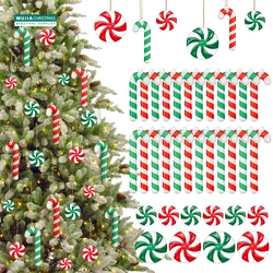40PCS Candy Cane Christmas Ornaments Xmas Tree Hanging Red Green Candy Themed Plastic Cane for Holiday Party Home Decor Supplies