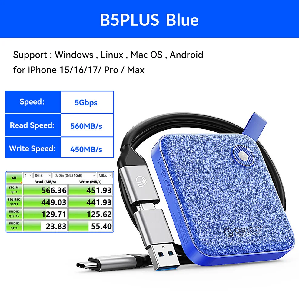 ORICO ポータブルSSD 5Gbps 2TB 1TB 512GB 256GB 外付けSSD ハード