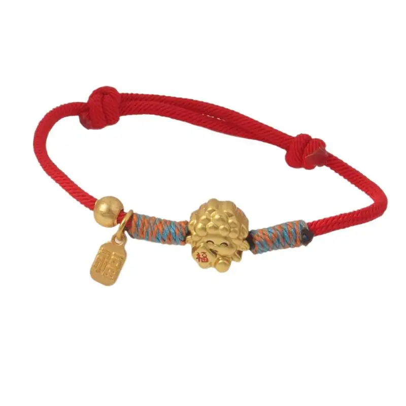Verstellbares Zodiak-Ziegen-Armband, vergoldeter Charm, geflochtenes Seilarmband, chinesische Perlen, Damen, Neu – Detail 9
