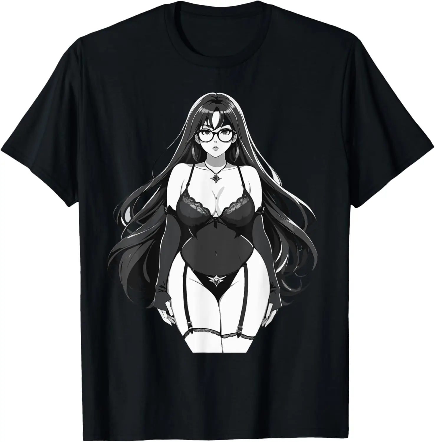 

Sexy Waifu Curve Anime Girl Japanese in Black and White Art T-Shirt