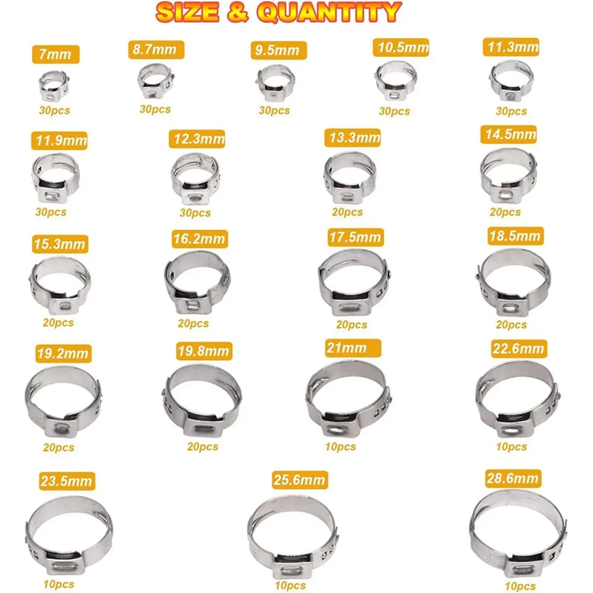 

Light Weight 420pcs Single Ear No Step Fuelhose Clamp Ring/Pliers Optional/Combination Box 7-21mm Fixture Tightening Ring