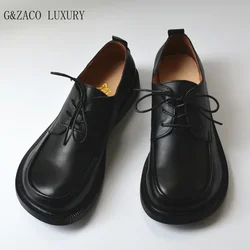 Men's natural skin dress shoes wide toe women's size 42 43 real leather flat shoes big nose British casual retro business straps