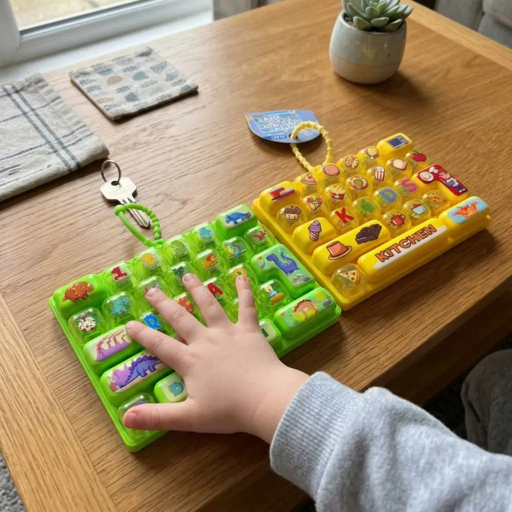 Cartoon 26 Keys Fidget Keyboard Plastic Clickable Keys Fingertip Button Key Ring Food Animal Clear Key Sounds Fidget Keychain