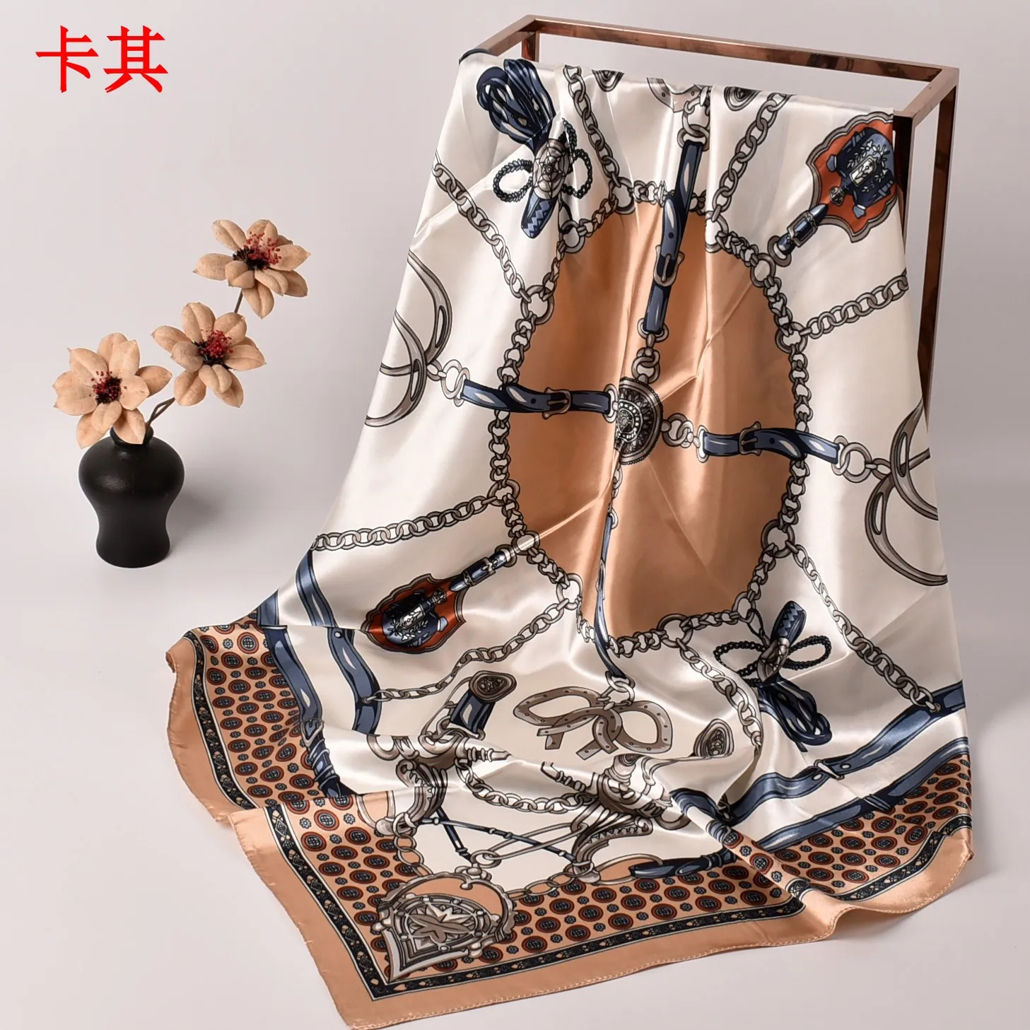 New Chain Square Scarf 90*90 Silk Color Ding Da Square Scarf Yiwu Spot Wholesale