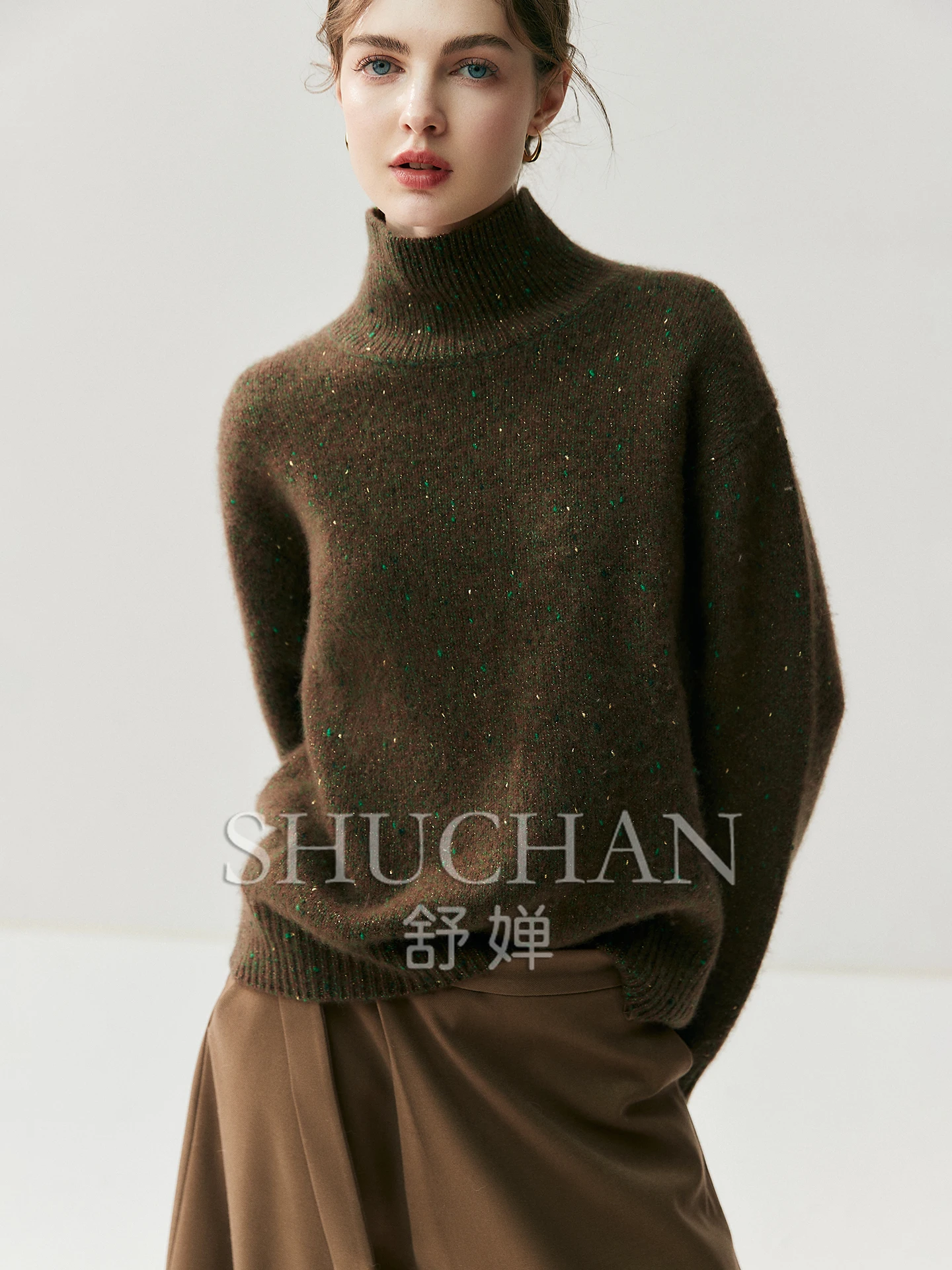 

Loose Wool Cashmere Shirt Turtleneck Thickened Knitted Sweater Women's 2025 Autumn and Winter New Pullover