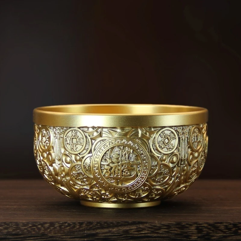Pure Copper Water Cup for Offering Buddha, Water Bowl Decorated with The Eight Blessings of Tantric Buddhism, Buddhist Supplies