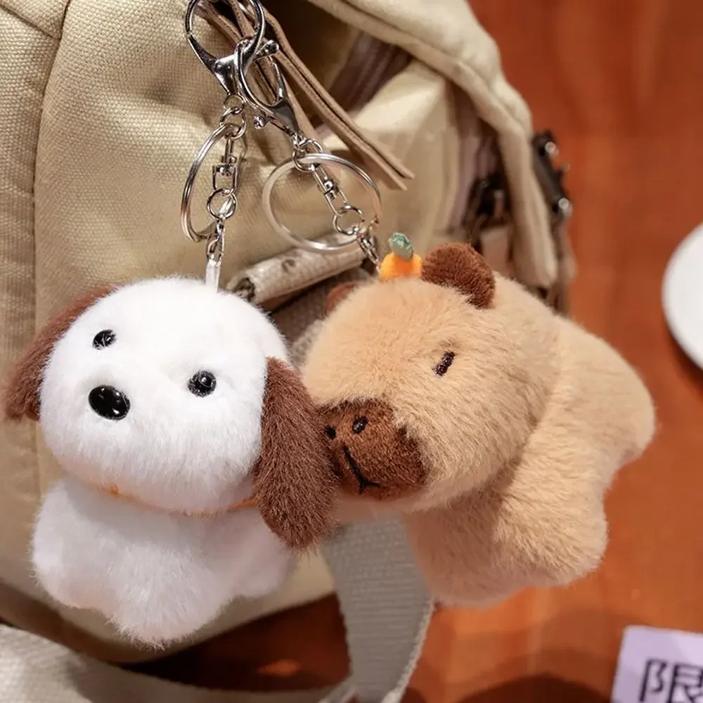 Dog/Cat/Capybara Doll Plush Capybara Keyring Knapsack Bag Hangings Ornament Stuffed Animals Keyring Cartoon Key Pendant Kid Gift