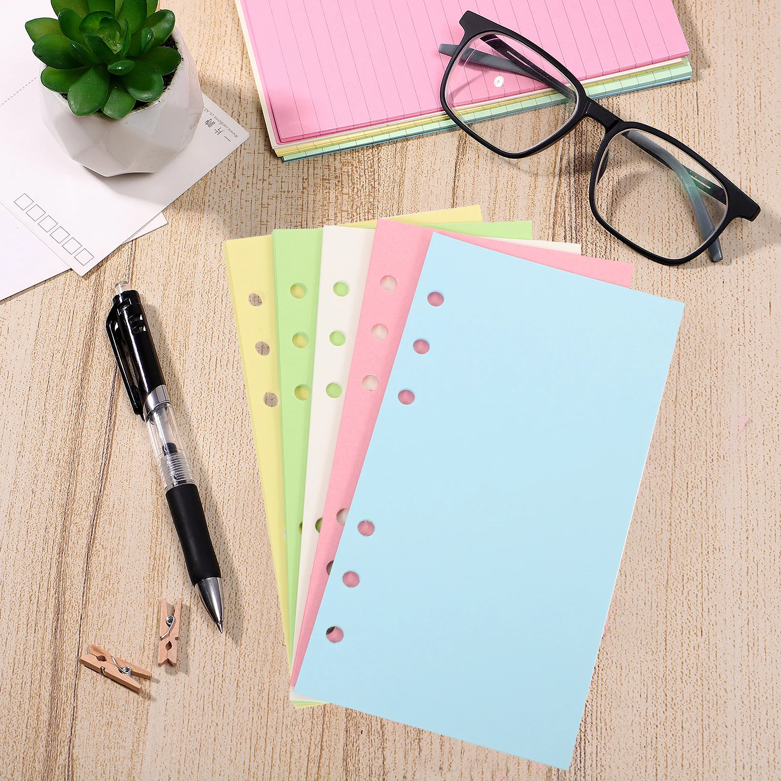 100 ورقة A6 6 حلقات ورق أوراق فضفاضة فارغة ملونة الموثق الملء لملاحظات حفظ الكتب مخطط ورقة أوراق فضفاضة
