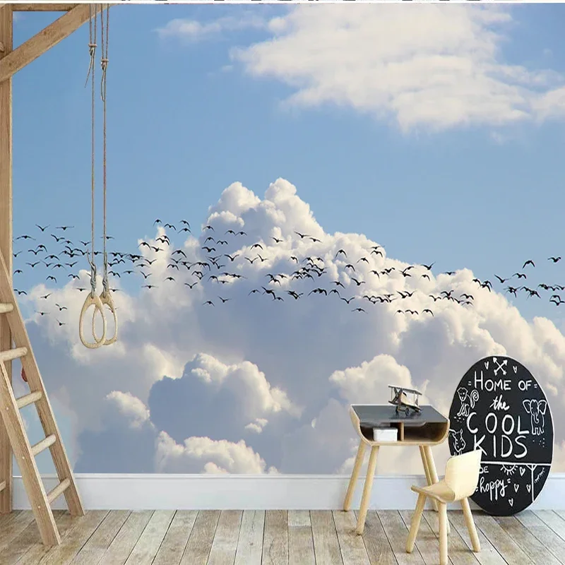 

Custom Mural Blue Sky And White Clouds Scenery Wallpaper Living Room TV Sofa Background Wall Decor Wall Cloth Papel De Parede 3D