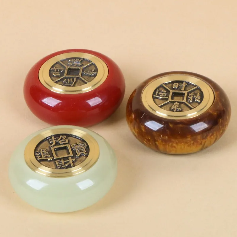 Handlebar double-sided pure copper luminous horn cinnabar play gyro makes money, and time comes and goes to attract wealth