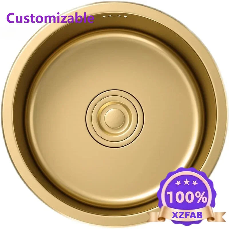 Factory Direct 2026 Golden Nano Round Sink Island Bar Counter Single Slot Stainless Steel Kitchen Sinks Handmade Vegetable Wash