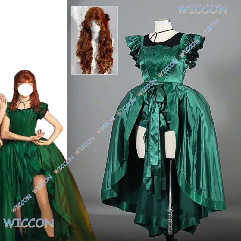 Moe filme quente wesday agnes cosplay traje peruca vestido de gala festa enid agnes vestido verde gravata anágua conjunto feminino halloween