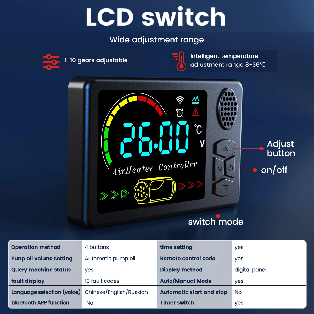 12 فولت-24 فولت 5-8KW الكل في واحد وحدة عالمية سيارة التدفئة أداة الديزل مسخن الهواء ثقب واحد شاشات كريستال بلورية وقوف السيارات دفئا