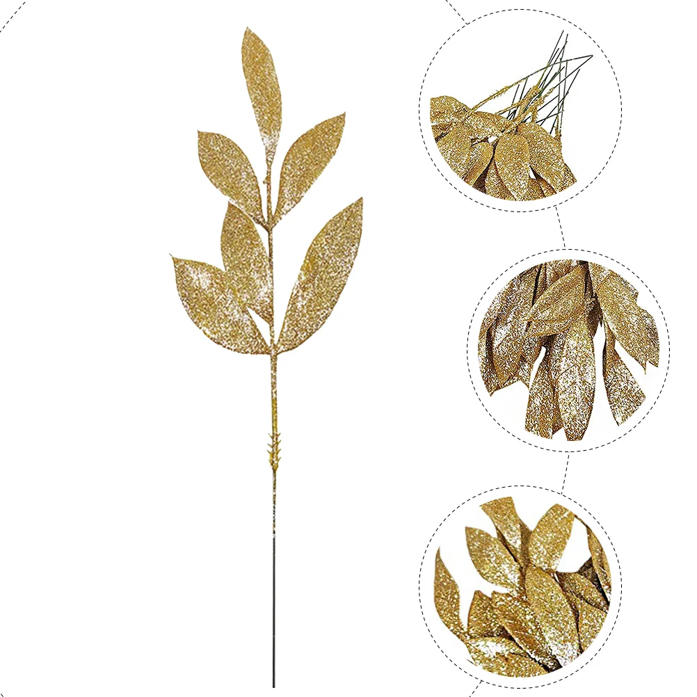 10 Pcs Christmas Garland Wreath Decorations Making Supplies Autumn Tree Clearance Plastic Fake Leaves Stem Golden