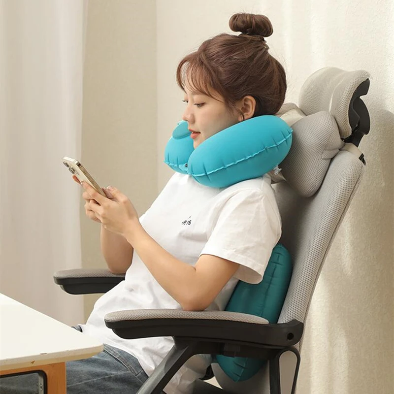 Press on Inflatable Pillow to Relax Neck Travel U-shaped Pillow Foldable and Portable with Leak Proof Device Ordinary U-shaped