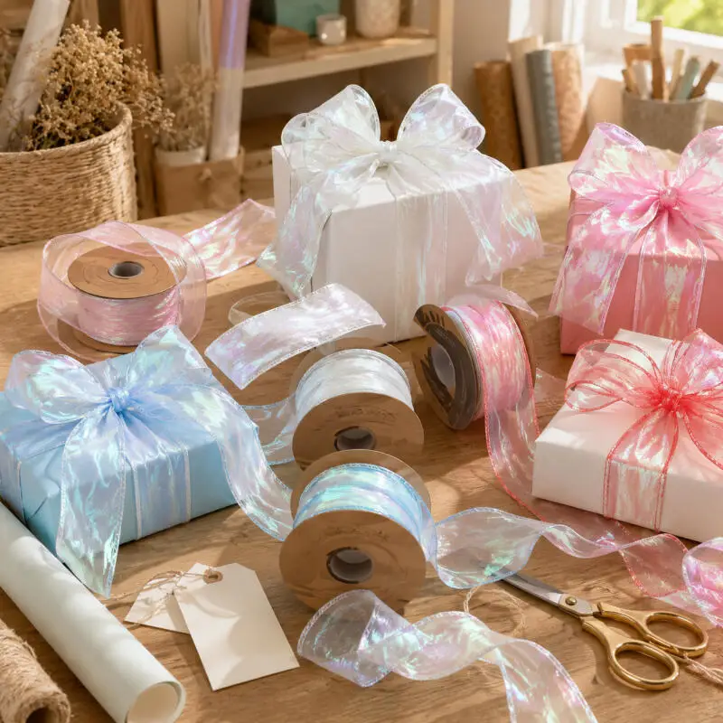 1/2/3/5 Rollen Buntes Fischschwanzgarn Organzaband Verpackung Geschenkbox Haaraccessoires Lampe Heimdekoration DIY – Detail 6