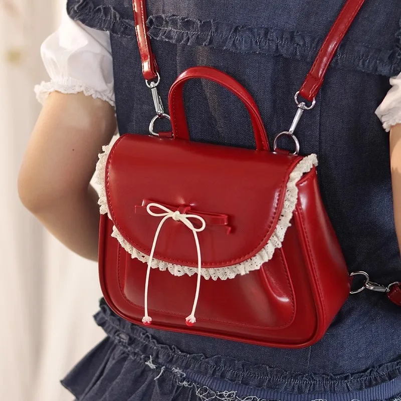 

Kawaii Japanese Sweet Red Backpack Women Bow Ruffled Minimalist Versatile Shoulder Bag Ladies Lolita Academic Mochilas Mujer New