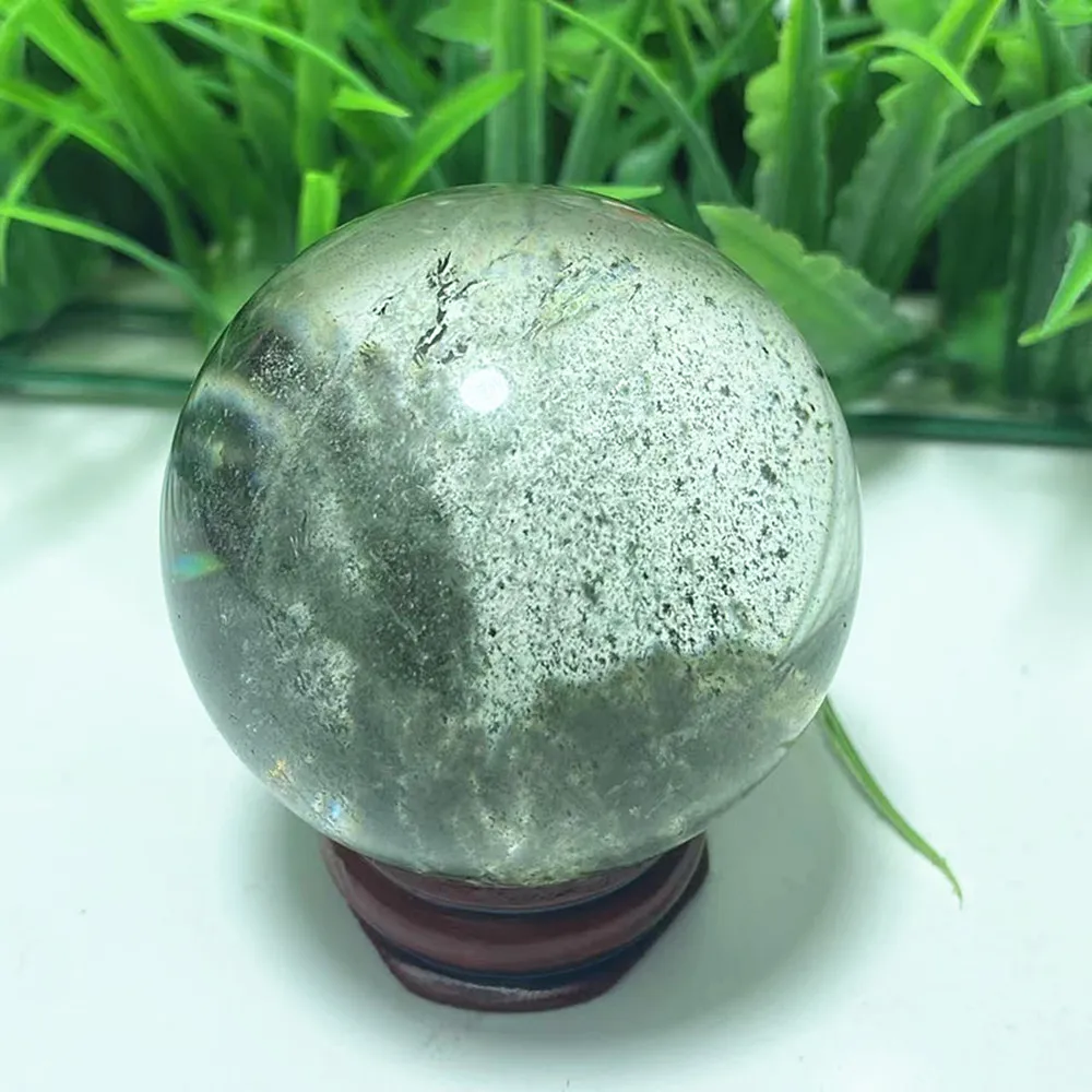 Natural quartz Crystal Green Ghost Ball Chakra Decoration Home decor Gift + base