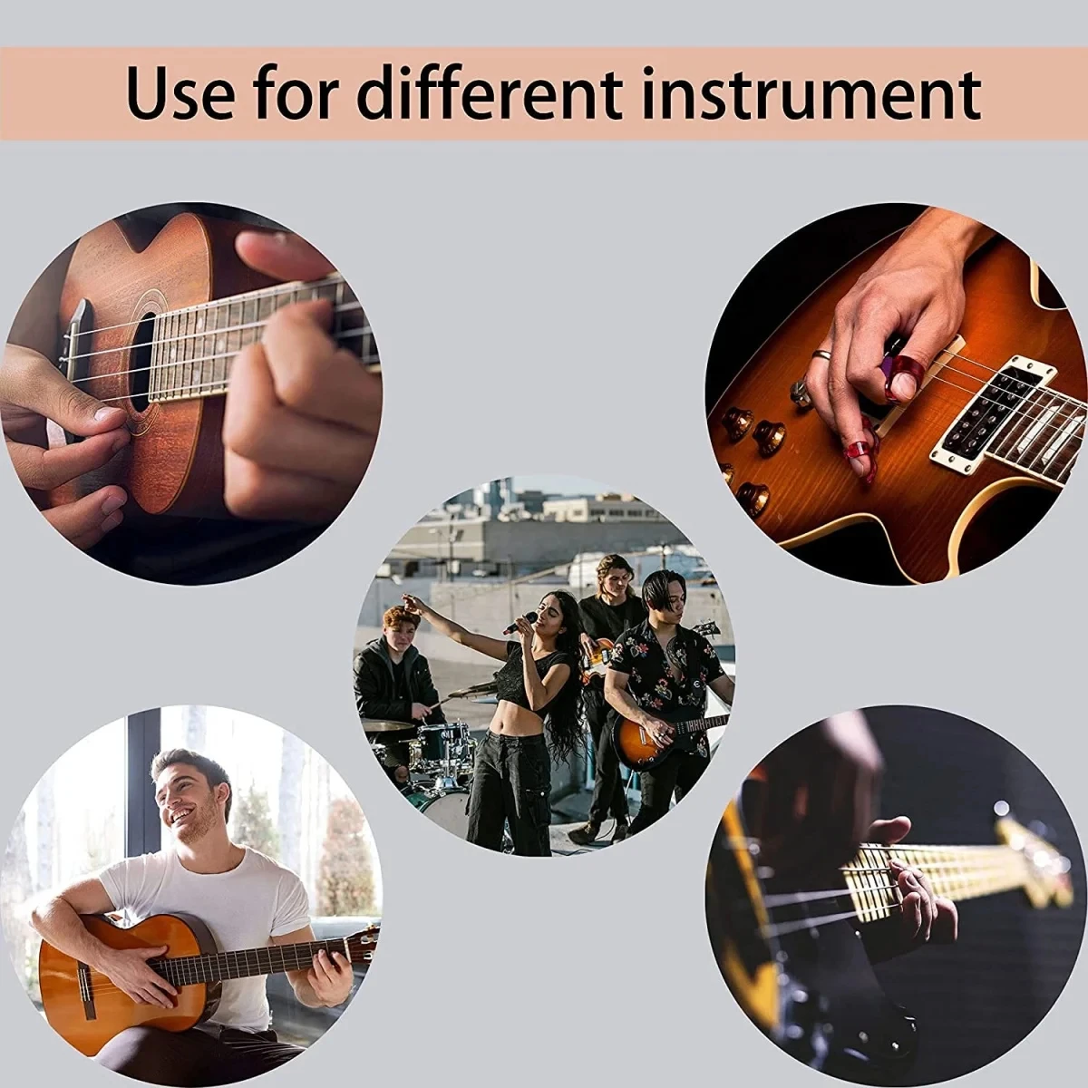 4 وحدات من أعواد الجيتار وقطع الإبهام، 2 اختيارات مسطحة من السليلويد الملون / جزء استبدال الجيتار، ملحقات اللعب