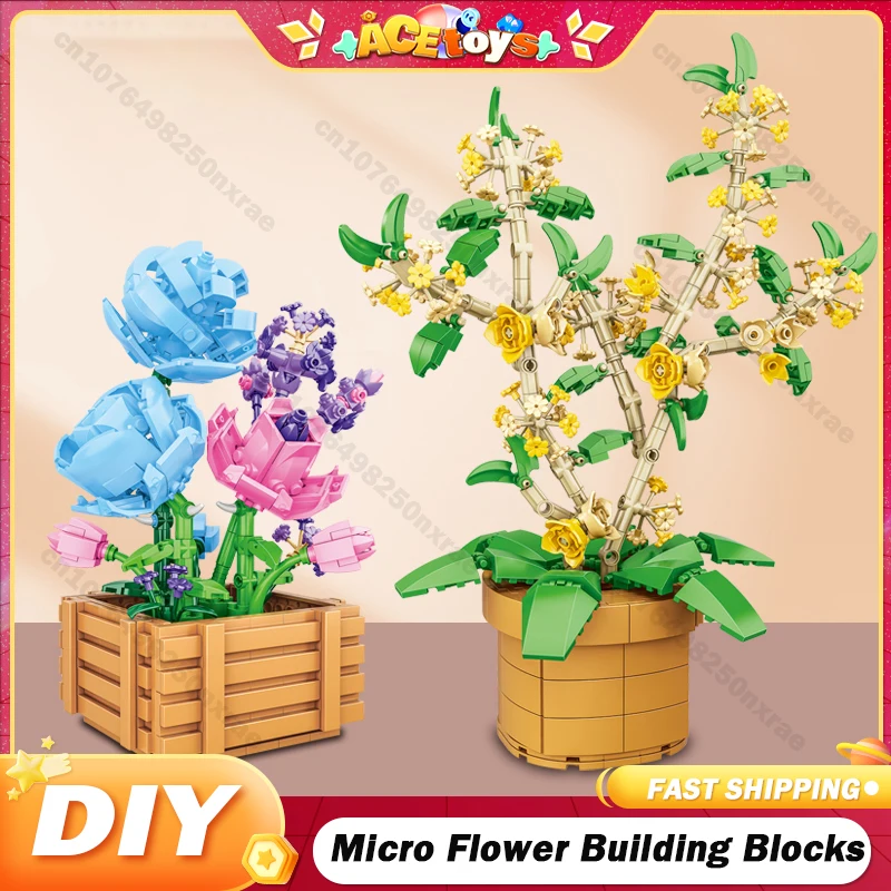 

DIY Micro Flower Building Blocks Bricks Sunflowers Roses Plants Peach Blossom Gardens Romantic Classic Model Brick Toys Children