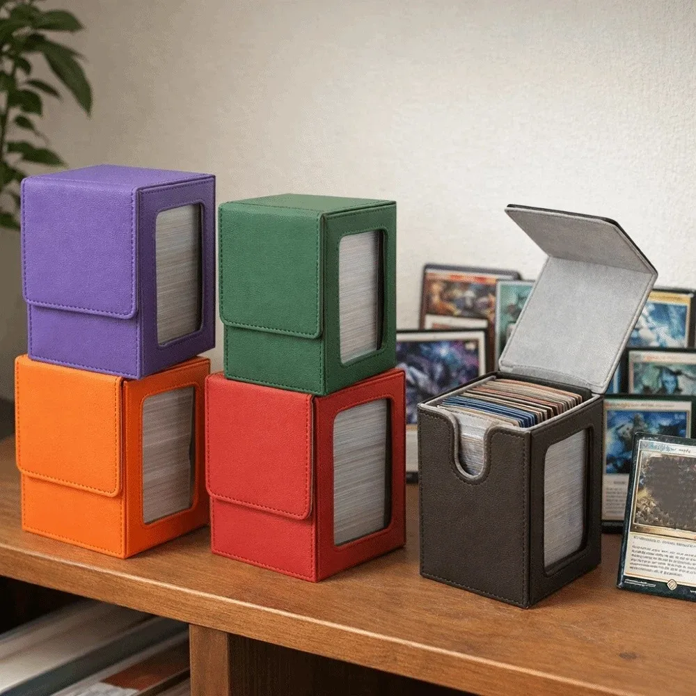 

PU Window Collection Box Moisture-proof Magnetic Closure Card Deck Box Stain-resistant with Lid Jewelry Storage Box