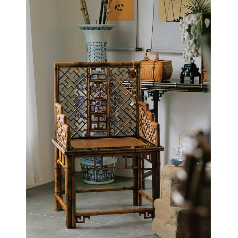 Ming-style furniture collection, old-fashioned Merlot bamboo Taishi chair, falcon craftsmanship, bamboo chair, sitting surface