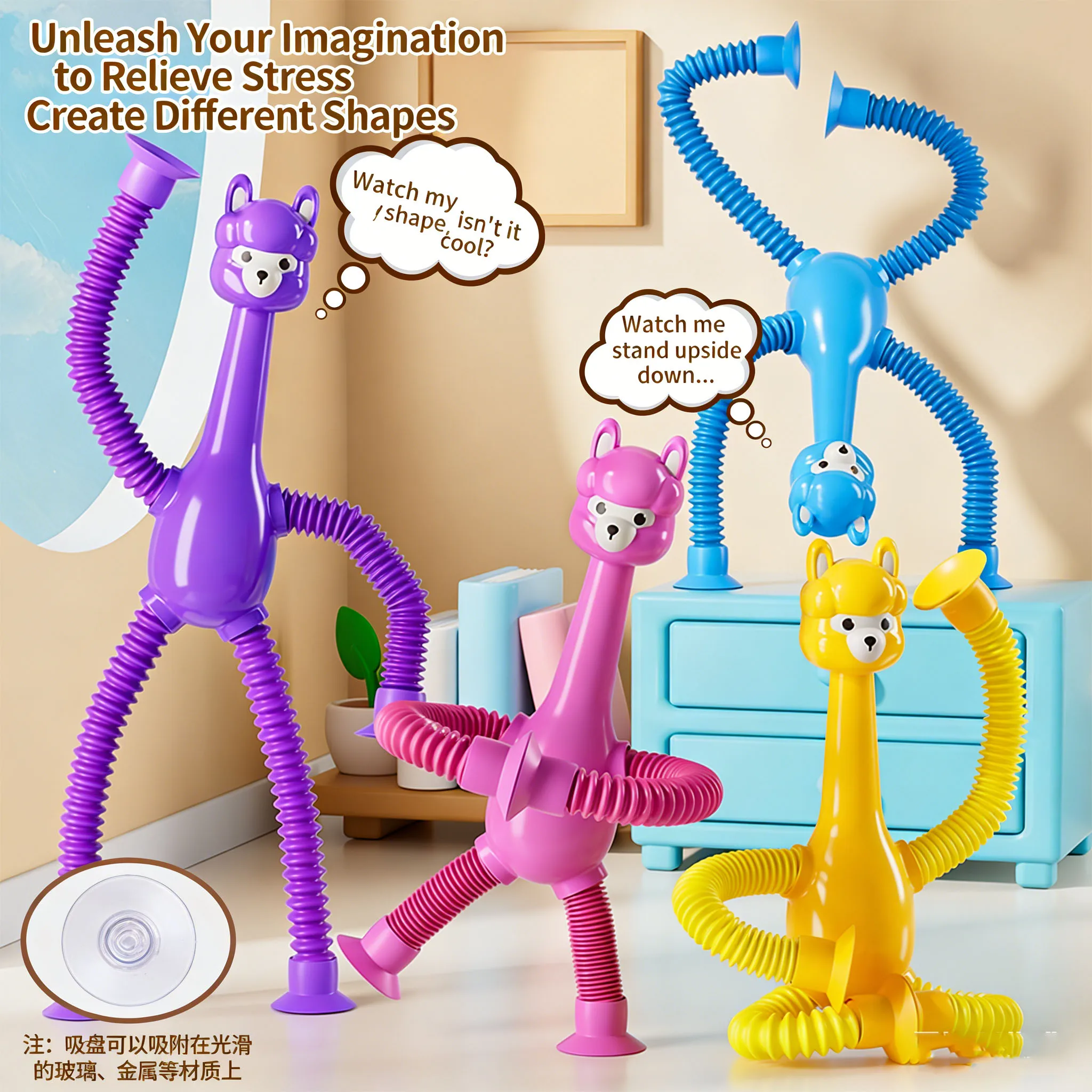 Telescopic Suction Cup Alpaca Children's Stress Relief Toy Small Gift Anxiety Toy Novelty Toy Stress Relief Toys Fidgets Toys view 2