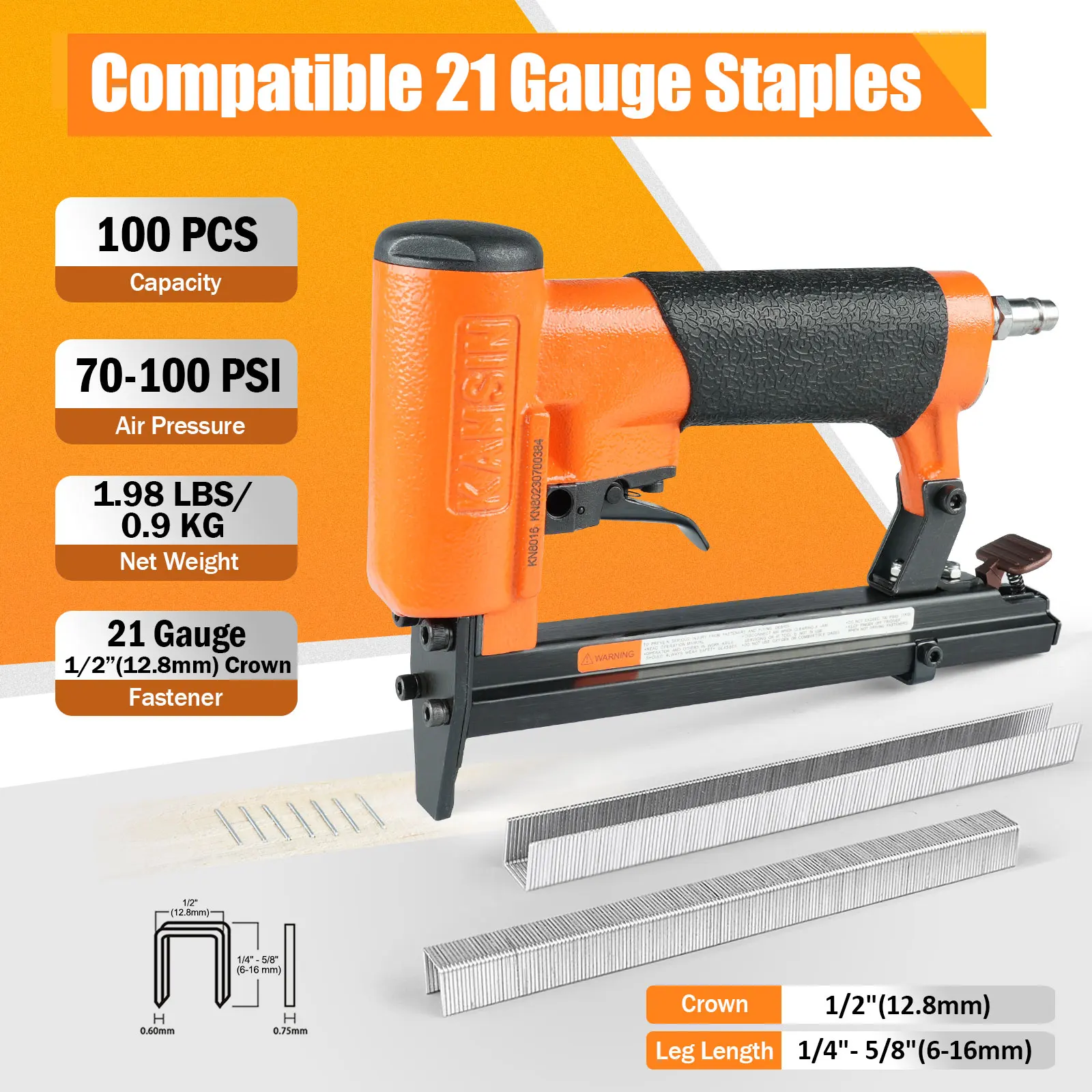 KAMSIN Pneumatic Upholstery Stapler, 21GA, 80 Type, 1/2 Crown, 8016 Air Furniture Stapler, Fine Wire Staple Gun