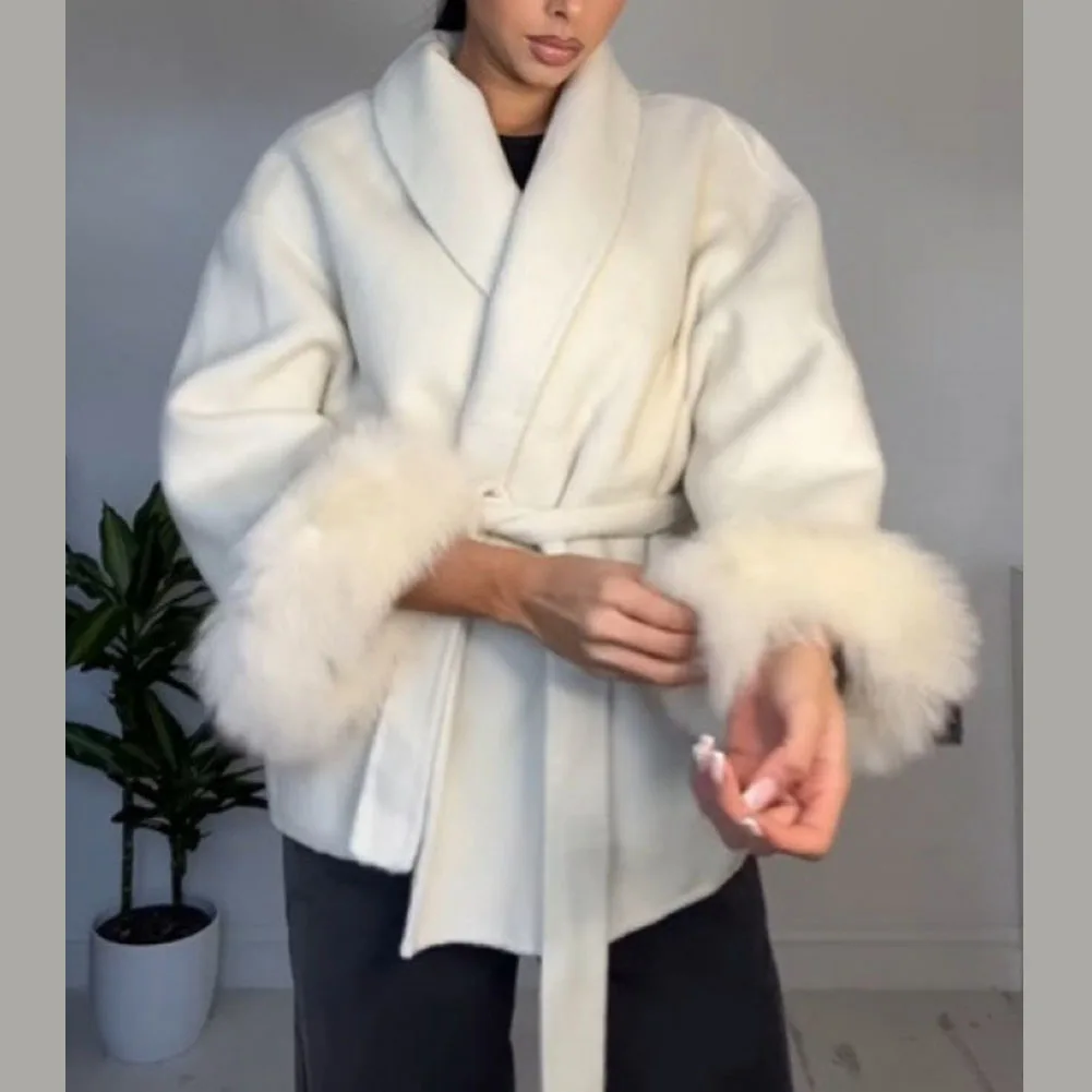 เสื้อคลุมผู้หญิงแบบสองด้าน ความยาวปานกลาง รุ่นโค้ท พร้อมเชือกผูก ปิดด้วยเชือกผูก เสื้อคลุมกันหนาวสำหรับฤดูใบไม้ร่วงและฤดูหนาว